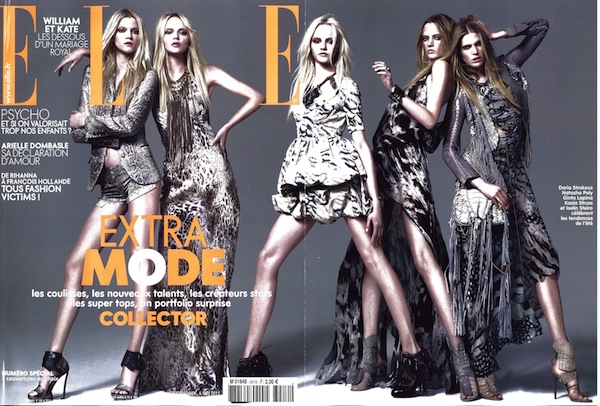 The cover of the May 6, 2011 issue of Elle France, featuring Roberto Cavalli total look.