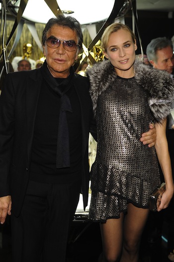 Roberto Cavalli with Diane Kruger at the Opening of the Roberto Cavalli Saint-Honoré Boutique