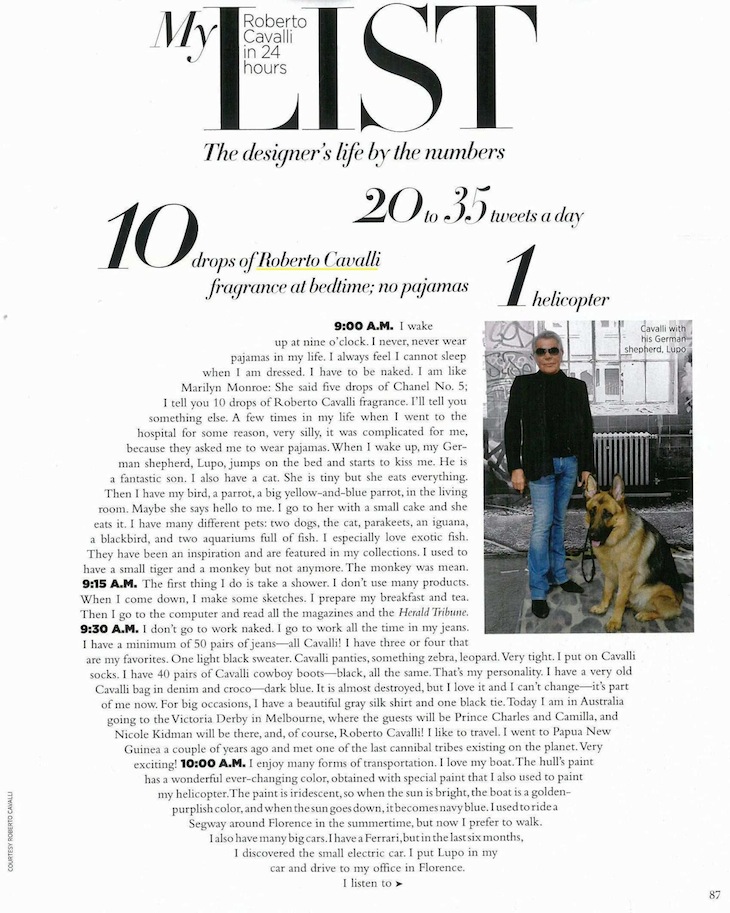 Roberto Cavalli Interview - Harper's Bazaar Usa - February 2013 Issue