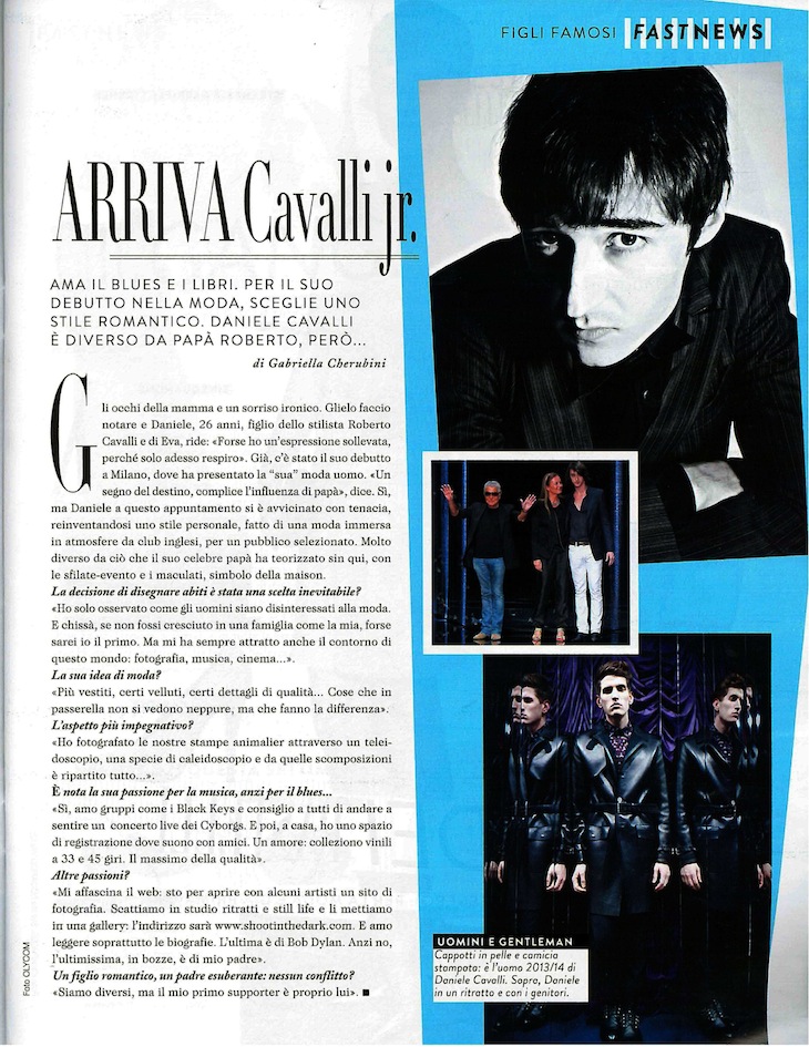 Roberto Cavalli Autumn/Winter 2013-14 Men's Collection special feature published in the January 31st, 2013 issue of Grazia Italy