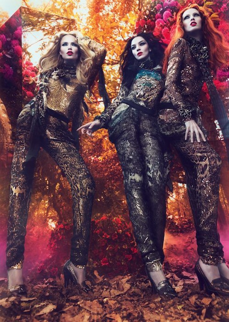 The Roberto Cavalli Fall/Winter 2011-2012 advertising campaign stars Mariacarla Boscono, Natasha Poly and Karen Elson.